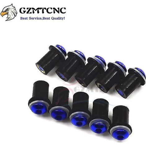Lot de 10 vis de pare-brise M5 avec rondelle et écrou pour Yamaha YZF R1 R6 R7 600R 750R 1000R FZ1 FZ6 FZ6R FJR1300 (bleu) (1/5)