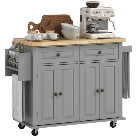 Buffet desserte de cuisine gris bois hévéa 111 x 44 x 82 cm (1/5)