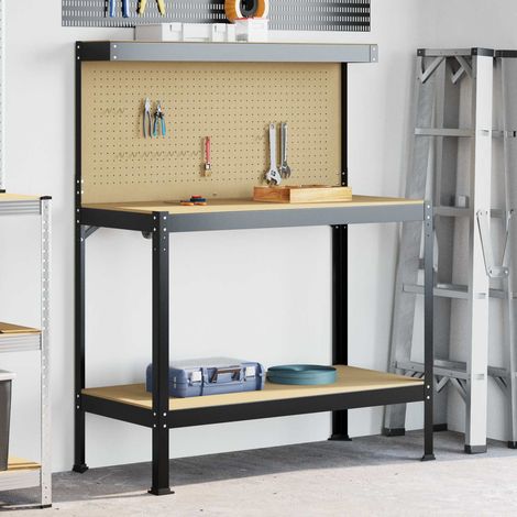 vidaXL Banco da lavoro con lo scaffale Nero 114 x 54 x 145 cm