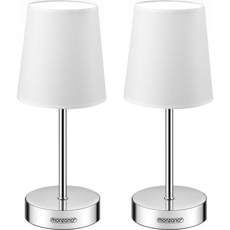 Monzana Bedside Lamp Chrome With Fabric Shade E14 15W Living Room Table Lamp Office Metal White Anthracite Taupe  Weiß 2er Set (de) (1/5)