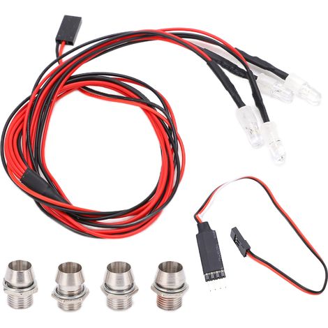 Phares LED 5mm pour Voiture RC - Kit d'Éclairage avec Interrupteur pour Amélioration de Modèles Radiocommandés - 2 Blanc, 2 Rouge (1/5)