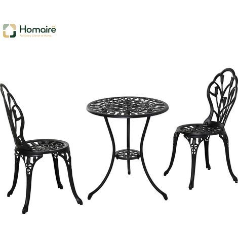 HOMAIRE Sitz- und Essgruppe für 2 Personen Aluminium Schwarz für Garten und Balkon