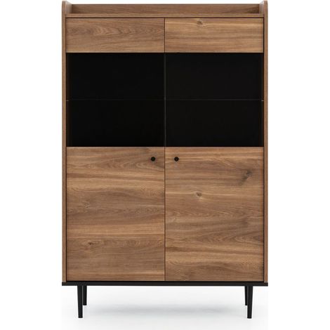 Highboard Vitrine 90 cm in Eiche Nb. VAREDO-132 Wohnzimmer Möbel im modernen Vintage Design, B/H/T ca. 90/140/40 cm (1/5)