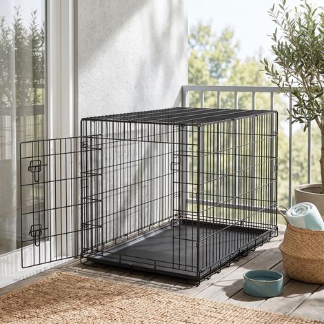 Cage de Transport Pliable pour Chien, avec Plateau en Plastique et 1 Porte, Taille L, Noir (1/5)