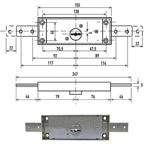 Idroweb – Serrure monopoint en applique pour volets roulants – 2 points de verrouillage – Ouverture à droite – Boîte zinguée 155x56 mm
