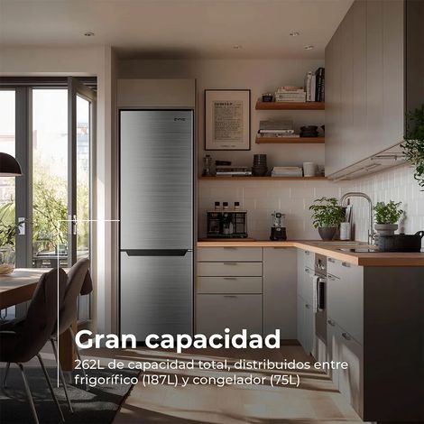 Frigorífico Combi EVVO F51X, 187 l + 75 l, Inox, Bajo consumo