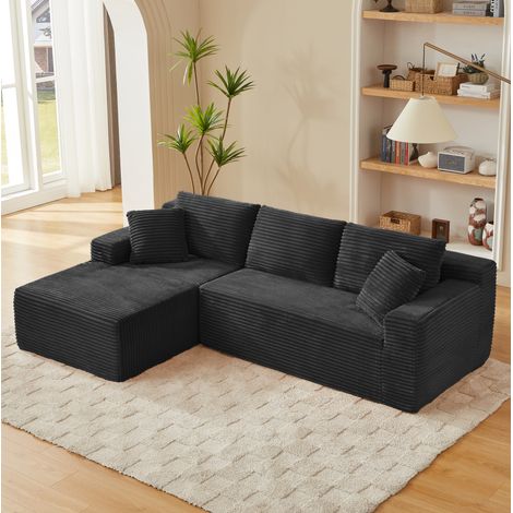 Divano modulare nero in schiuma e molle con chaise longue oversize e cuscini rimovibili (1/5)