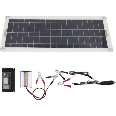 Kit panneau solaire portable 12 V 30 W avec contrôleur onduleur 220 W, polysilicium haute efficacité, 2 ports USB pour camping-car, bateau et voiture (1/5)