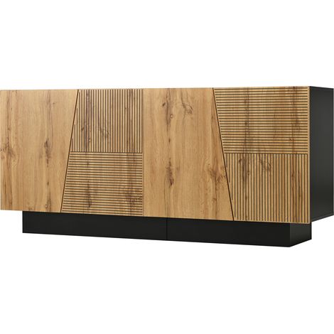 Aparador moderno de 160 cm en aglomerado negro y madera con balda regulable (1/5)