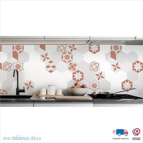 Crédence : Carreaux Ciment Hexagonal 3 - Couleur Rouge beige - Alu composite - 60 - 120 (1/3)