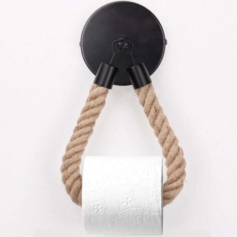 Porte-Papier Toilette,Porte-Serviette en Corde de Chanvre pour Salle de Bain et Cuisine Porte-Papier Salle de Bain Support de Rouleau de Serviette Toilette (Black) (1/5)