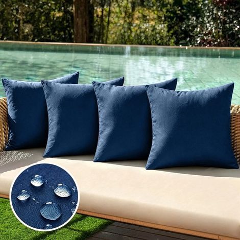 Set di 4 fodere impermeabili per cuscini da esterno，realizzate in finta poliestere e lino，federe decorative per giardino，blu royal，3050 cm (1/5)
