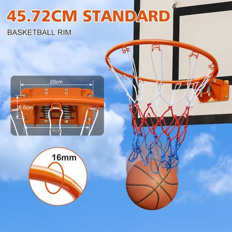 Panier de basket-ball 45,72 cm avec double ressort, acier résistant, filet inclus, sol/mur, intérieur/extérieur, orange (1/4)