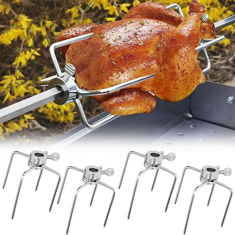 4PCS Fourchette à rôtir en acier inoxydable, Barbecue Rotissoire Fourchette, à 4 Branches, pour Broches Carrées de 8mm, pour brochette, barbecue, accessoires pour rôtissoire (1/5)