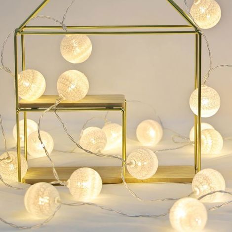 BelleRise - Guirlande Lumineuse Boule Coton, Interieur Decoration Noël Deco, 3M 20er LED Globe Light, Fille, Princesse, Enfant, Bebe - 3CM (1/4)