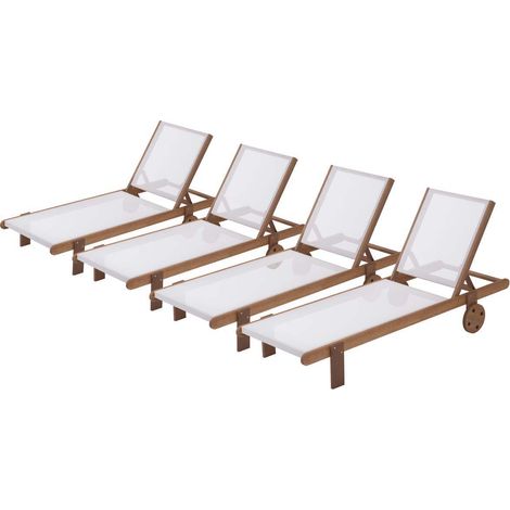 Habitat Et Jardin – Lot de 4 bains de soleil en bois de shorea – Dossier inclinable 4 positions – Dimensions 193 x 71 x 80 cm – Résistant aux UV et à la pluie (1/3)
