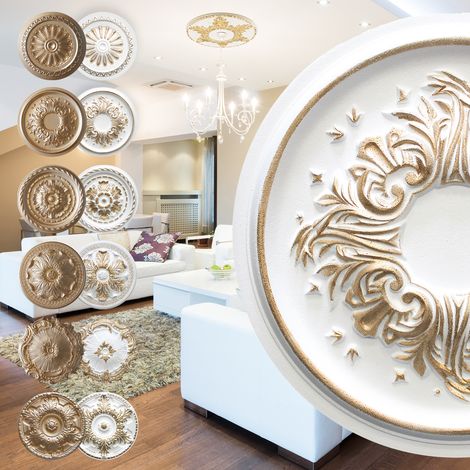 Rosone in polistirolo - decorazione interna, stucco per soffitti EPS - oro: R-12 - Ø 43 cm, oro