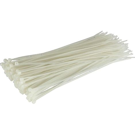 Lange, robuste silberne Kabelbinder, 370 mm x 4,8 mm, 100er-Packung, aus hochwertigem Nylon, mit Reißverschluss (200 mm x 3,6 mm), weiß
