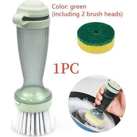 Brosse à Vaisselle,Brosse de Nettoyage Multifonctionnelle,avec Distributeur de Détergent,Tête de Brosse Remplaçable,pour (1/4)