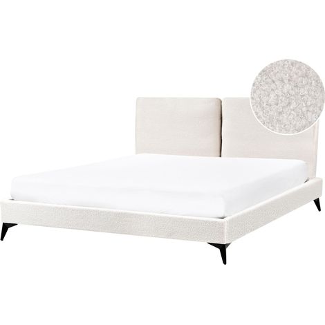 Bett mit Lattenrost Bouclé MELLE 160 x 200 cm Cremeweiß