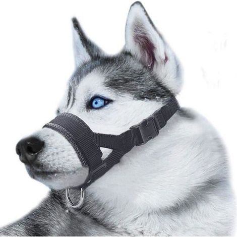 Muselière en Nylon Réglable pour Chiens, Museliere Anti Aboiement Anti-Morsure (L,Bouche de chien 10-25CM Cou: 33-41CM,Noir) (1/4)