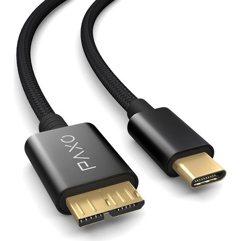 1m de câble nylon USB C-MICRO USB 3.2 Gen2 pour disque dur, 10Gbit/s, câble USB HDD, câble de données, câble de charge noir, USB C mâle vers Micro B mâle (1/5)