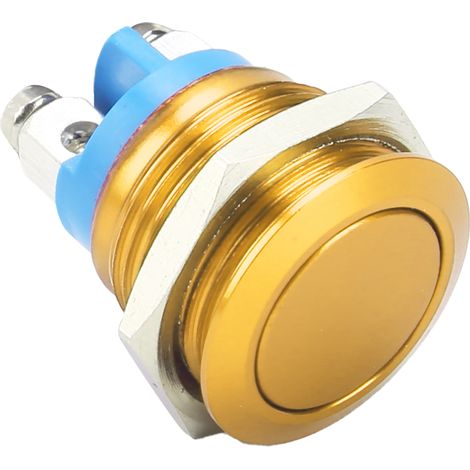 Interrupteur étanche 16mm bouton plat inox auto-rétablissement 220V jaune