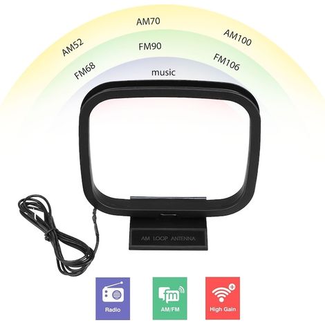 Antenne radio AM et FM intérieure noire avec socle pliable, antenne 2 broches pour récepteur, améliore la réception radio (1/5)