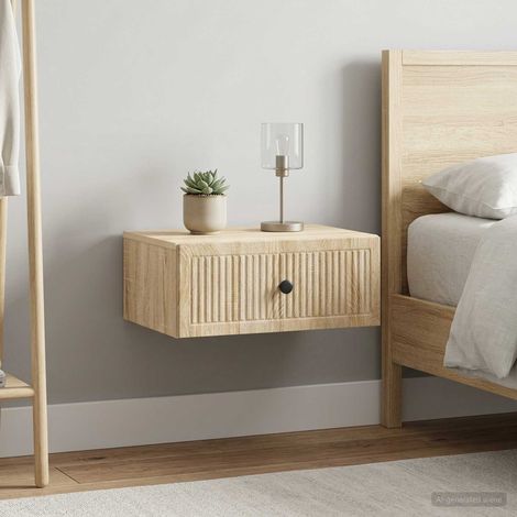 Lot de 2 tables de chevet murales en bois d’ingénierie chêne Sonoma, 49 x 34,5 x 20 cm - PANGIVO (1/5)