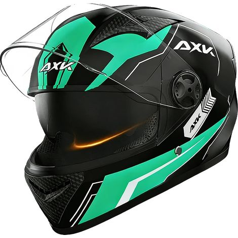 Casque de moto intégral universel, double visière, col en polaire détachable, vert (1/2)