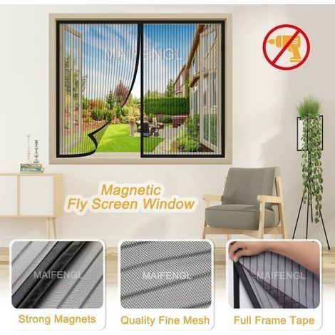 Magnetisches Moskitonetz für Fenster und Türen, selbstklebend, mit automatischem Schließmechanismus – Schwarz – 120 x 120 cm (47 x 47 Zoll) (1/3)