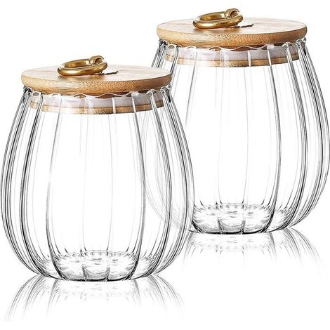 Lot de 2 bocaux de rangement hermétiques en verre pour thé, café, sucre - Boîtes de rangement de cuisine - 750 ml (2 ovales) (1/5)