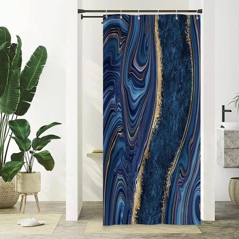 Rideau de Douche en Tissu marbré Bleu Marine et doré Rideaux de Salle de Bain imperméables de Couleur Neutre Rideaux Modernes et Luxueux Résistants à la moisissure Décoration 90x180cm (1/5)