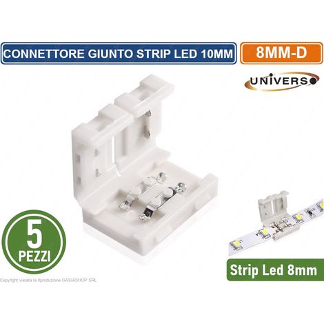 CONFEZIONE 5 PEZZI GIUNTO CONNETTORE PER STRISCIA STRIP LED MONOCOLORE 2 PIN 8MM SPINOTTO 12V/24V SMD (1/4)