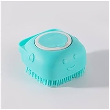 Brosse de massage pour le bain et le toilettage des animaux, avec distributeur de savon et de shampoing. Poils en silicone souple pour chiens et chats à poils longs et courts. Couleur : bleu. (1/4)