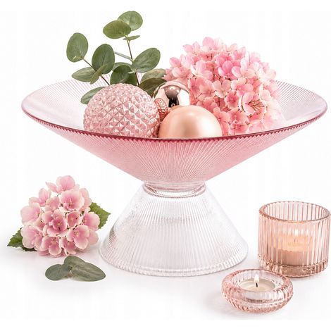 Piatto decorativo in vetro rosa 25 cm, ciotola su piedistallo, vassoio, ciotola (1/5)