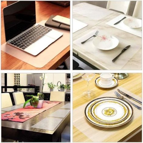 4 Pcs Napperons Lavable, Set de Table Plastique Tapis de Table Antidérapant Sets de Table Transparent Napperons (1/4)