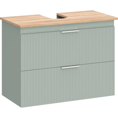 Meuble sous lavabo, meuble de salle de bain avec 2 tiroirs, style moderne, 80 x 40 x 60 cm, vert et bois naturel (1/5)