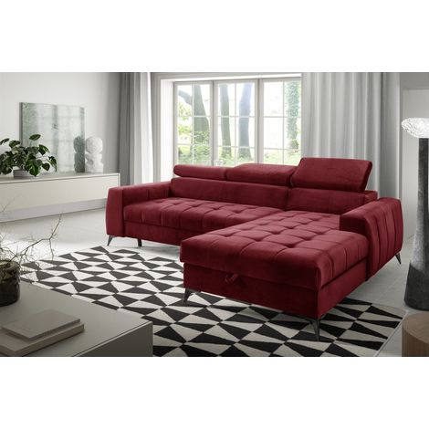 Ecksofa Schlafsofa Sofa AGNESA XS Stoff Salvador Weinrot Ottomane Rechts (1/5)