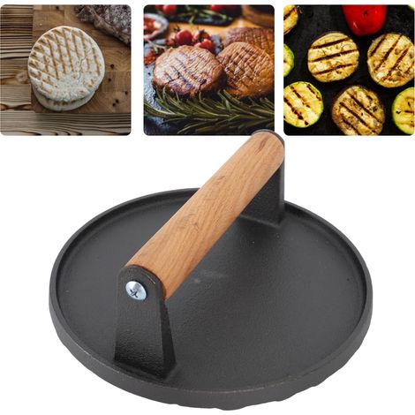 Plaque à steak en fonte pour griller, frire des calamars, pique-nique, barbecue, teppanyaki, outil à galettes de viande en fonte (motif rayé) (1/5)