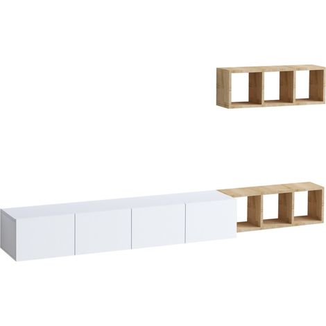 Mobile TV 4 ante bianco con scaffale rovere L215 cm - PIA