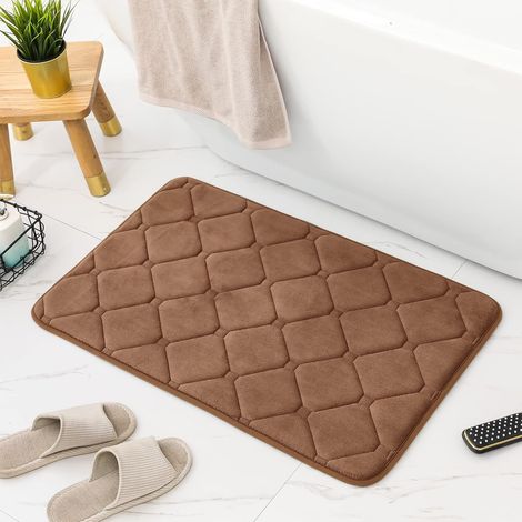 BEBUSINGOTO Grand tapis de bain absorbant 100 % coton polyester pour baignoire, cuisine, salle de bain (marron, 40 x 60 cm) (1/5)