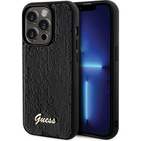Guess GUHCP13XPSFDGSK iPhone 13 Pro Max 6.7" nero/custodia rigida nera con paillettes e scritta in metallo (1/5)