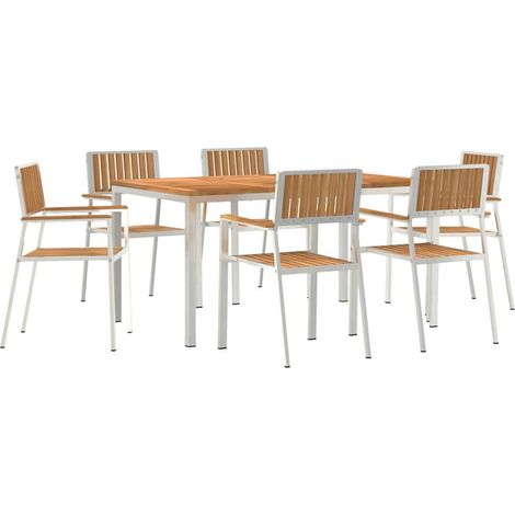 Ensemble de repas extérieur 7 pcs Marron Bois de teck massif