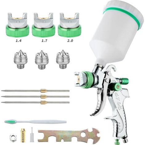 Professionelles Hochdruck-Druckluft-Spritzpistolen-Set, 600-cm³-HVLP-Druckluft-Farbspritzpistole mit Schwerkraftzufuhr, 1,4-mm-/1,7-mm-/2,0-mm-Düsen und 3 Düsengrößen