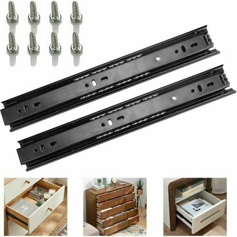 2 glissières de tiroir, extension complète 3 parties, 30 à 60 cm, acier laminé à froid, charge 45 kg, guidage à billes, amortisseur en caoutchouc (1/5)