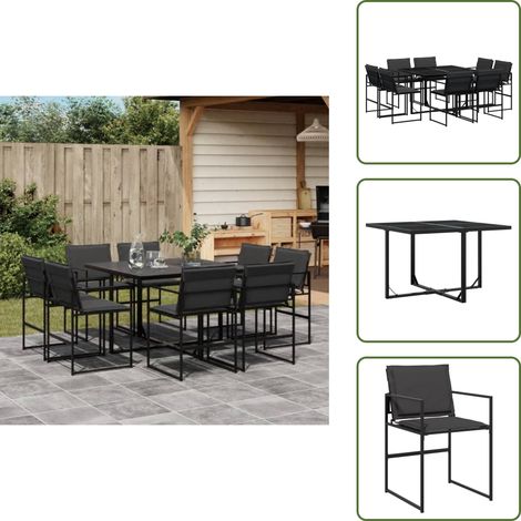 Ensemble à manger de jardin avec coussins 9 pcs noir textilène - Salon De Jardin - Mobilier De Jardin - Set De Jardin - Table De Jardin - Chaises De Jardin (1/5)
