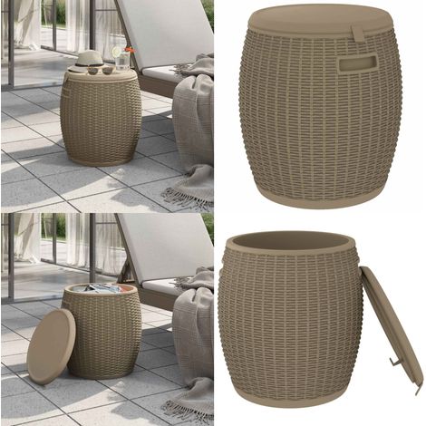 Boîte de rangement de jardin 4 en 1 marron clair polypropylène - Coffre De Jardin - Rangement Extérieur - Meuble De Jardin - Coffre Pliable - Tabouret De Jardin - Home & Living (1/5)