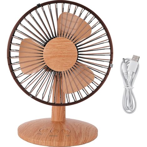 Petit ventilateur de bureau USB, 2 vitesses, silencieux, Portable, oscillant, pour la maison, le bureau, les voyages en plein air, Grain de bois (1/5)