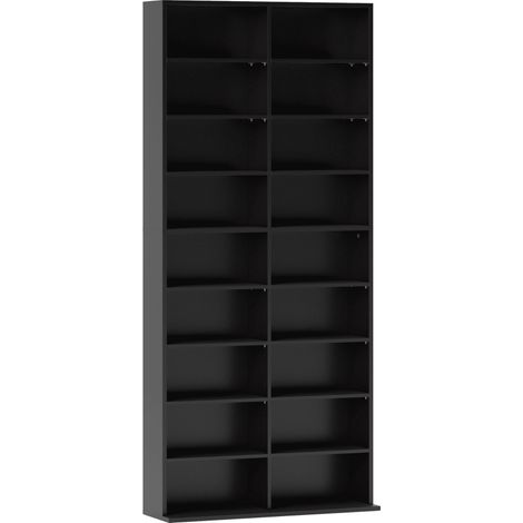Scaffale per 640 CD, scaffale per Blu-ray con 18 scomparti e 14 ripiani regolabili, nero (1/5)